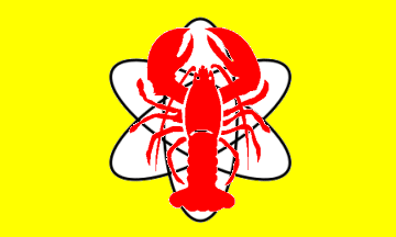 [yellow field, white atom symbol, red lobster]